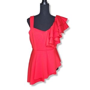 Venus One Shoulder Ruffle Sleeve Asymmetrical Peplum Top size L NWOT